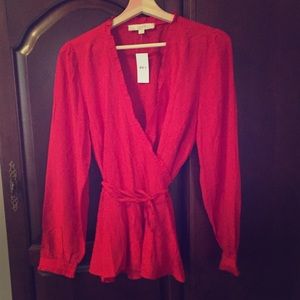 NWT Ann Taylor Loft Vibrant Red Wrap Top -M